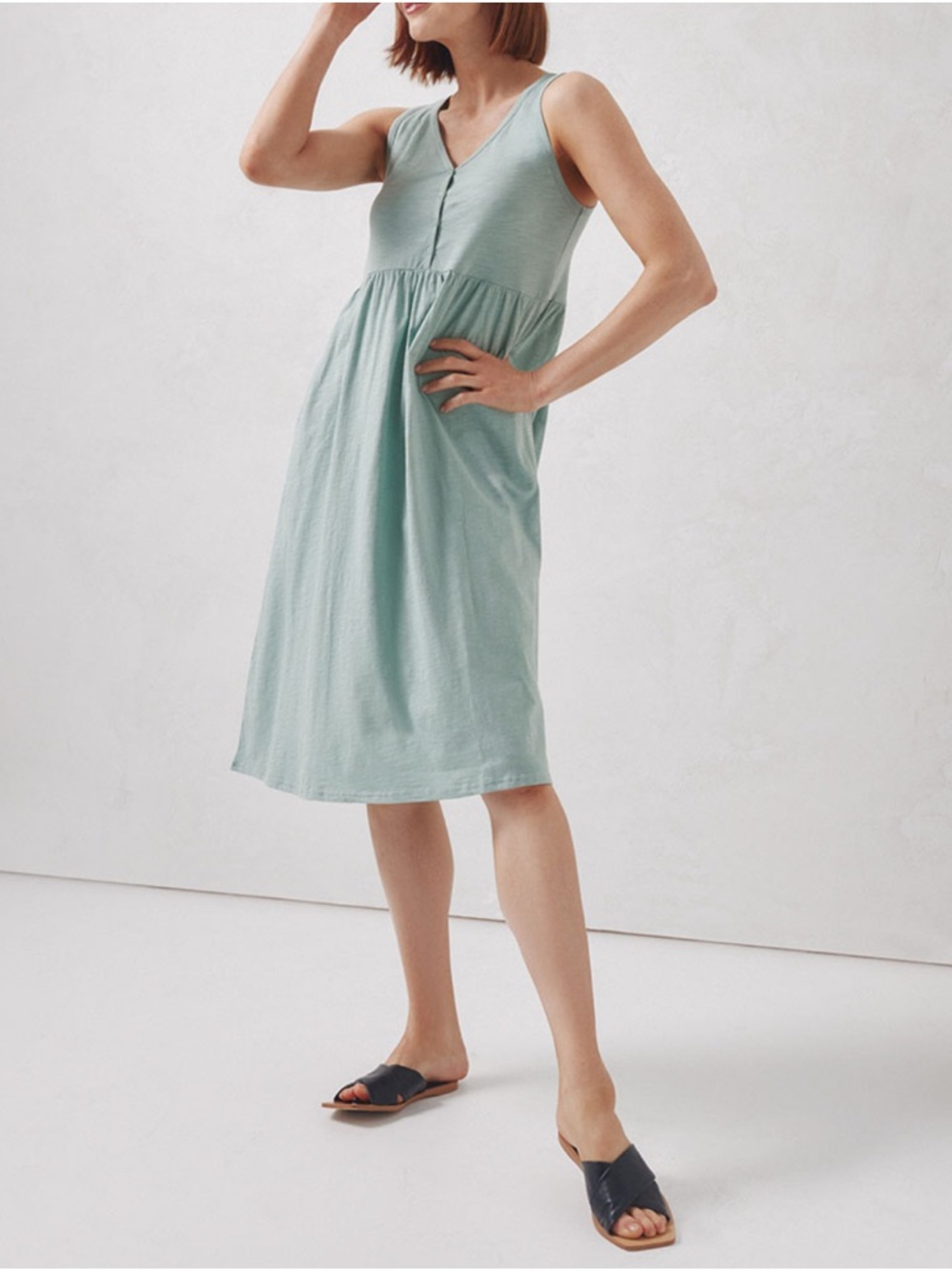 Pact Sleeveless V-Neck Midi Dress in Sage Green
